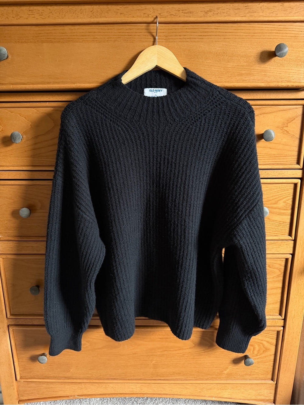 Old Navy SoSoft Crewneck Sweater Womens Sz XL Black Chunky Oversized Ribbed Knit